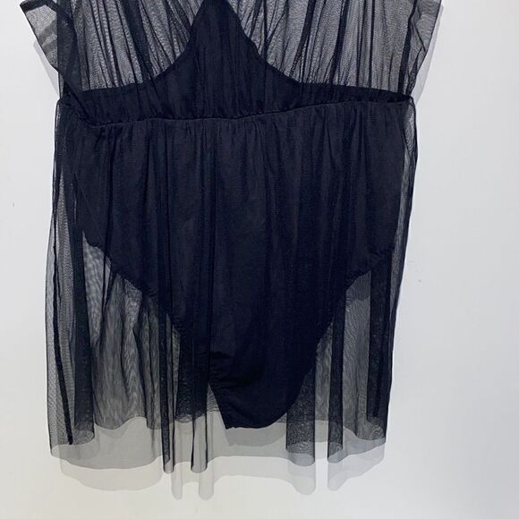 Adore Me Womens Deep V Neck Tulle Sheer Skirt Overlay Black Bodysuit Size 1X NWT - Picture 6 of 8